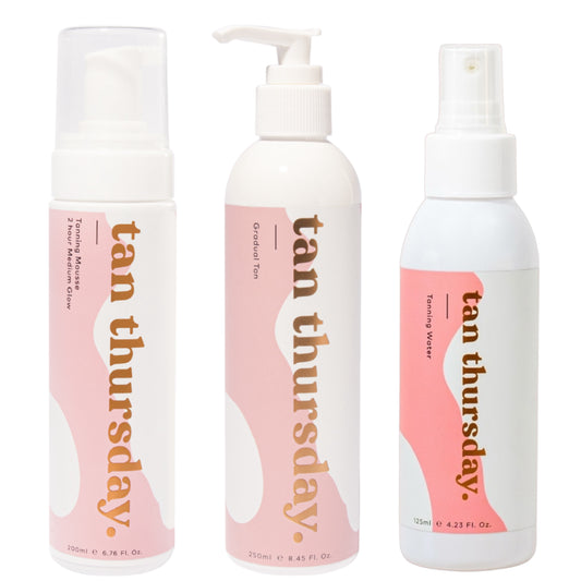 2 Hour Medium Glow Tanning Mousse + Tanning Water + Gradual Tan